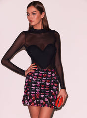 Ruched Heart Motif Mini Skirt