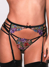 Floral Embroidered V String with Scalloped Front