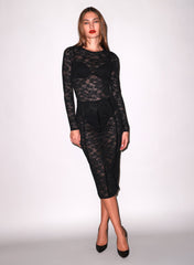 Lace Long Sleeve Bodysuit Elegant Stretch