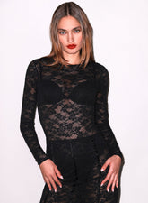 Lace Long Sleeve Bodysuit Elegant Stretch