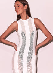 Semi Sheer Maxi Dress with Stripe Detailing