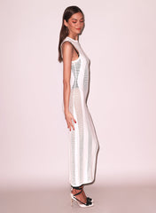 Semi Sheer Maxi Dress with Stripe Detailing
