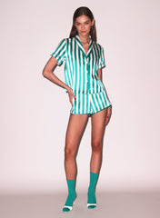 Silk Pajama Top with Striped Charm