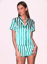 Silk Striped Pajama Shorts with Piped Trim