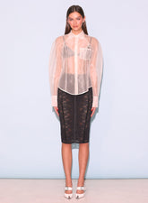 Sheer Silk Organza Top Puff Sleeve Button Down