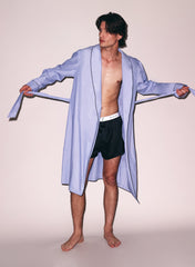 Cotton Poplin Robe with Silk Piping