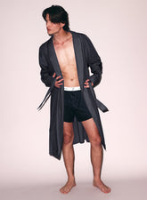 Cotton Poplin Robe with Silk Piping