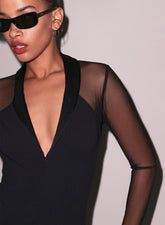 Tuxedo Bodysuit Plunge Neckline Silk Lapels