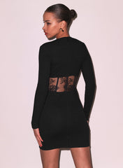 Lace Trimmed Ribbed Mini Dress