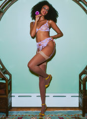 Floral Embroidered Garter Belt Lingerie