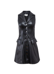 Vegan Leather Mini Dress Tailored Flare