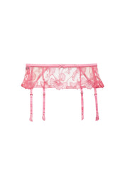 Floral Embroidered Garter Belt Sheer Tulle Lingerie