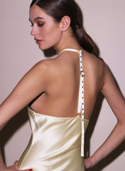 T Strap Silk Dress with Lace Plunge