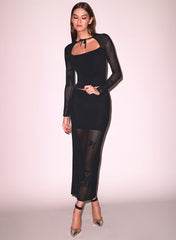 Lace Pointelle Maxi Skirt Flowy Feminine