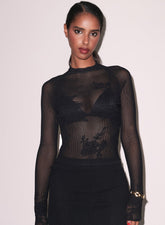 Lace Pointelle Long Sleeve Top Romantic Knit Mock Neck