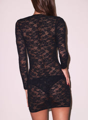 Stretch Lace Plunge Mini Dress Romantic Evening Style
