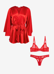 Romantic Sheer Tulle Robe Set with Angel Sleeves