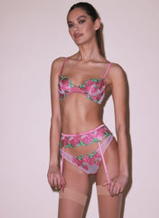 Playful Strawberry Garter Belt with Silk Straps