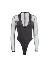 Tuxedo Bodysuit Plunge Neckline Silk Lapels