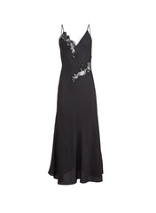 Lace Panel Maxi Dress Silk Georgette Evening Wear