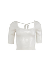 Sequin Knit Scoop Neck Top Sparkling Evening Glamour