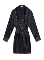 Silk Jacquard Robe with Piping and Pockets