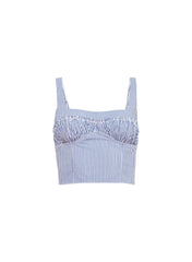 Romantic Poplin Bustier Top with Ruffle Detail