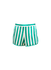 Silk Striped Pajama Shorts with Piped Trim