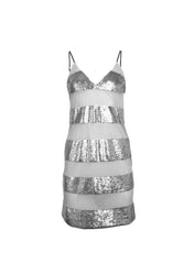 Silver Sequin Slip Dress Mini Length