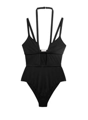Strappy Keyhole One Piece Swimsuit Elegant Plunge