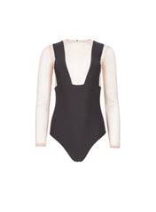 Suspender Bodysuit with Sheer Mesh and Plunge Straps