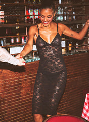 Stretch Lace Slip Dress Elegant Midi