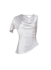 Asymmetrical Silk Top Draped Cowl Neck