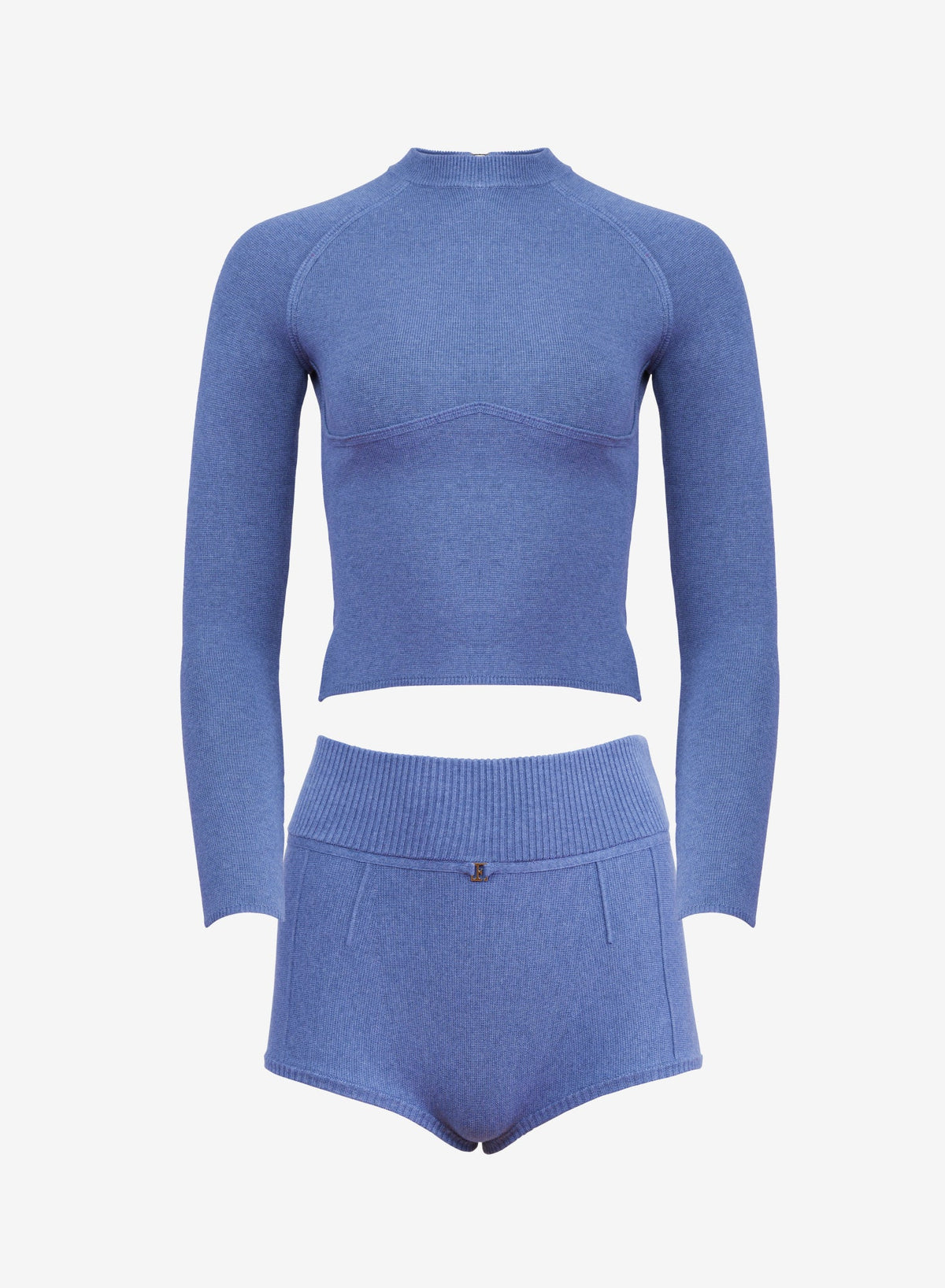 Cozy Knit Set Charcoal Blue Long Sleeve Top and Shorts