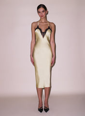 T Strap Silk Dress with Lace Plunge