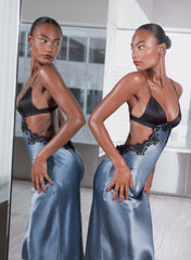 Silk Lace Cutout Slip Dress