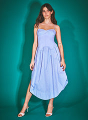 Cotton Poplin Cupped Midi Dress with Corset Inspired Seaming