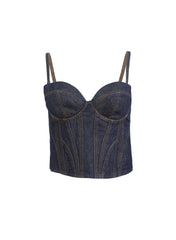 Denim Bustier Top with Exposed Back Zipper
