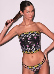 Eden Corset Top Floral Embroidery Silk Binding