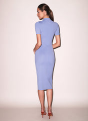 Sleek Mock Neck Dress Elegant Below Knee