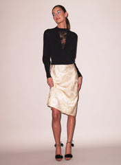 Lace Knit Sweater Romantic Lace Insert Fitted Waist