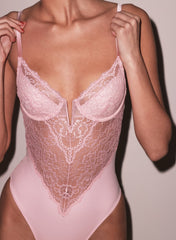 Floral Lace Bodysuit with Boning and Underwire
