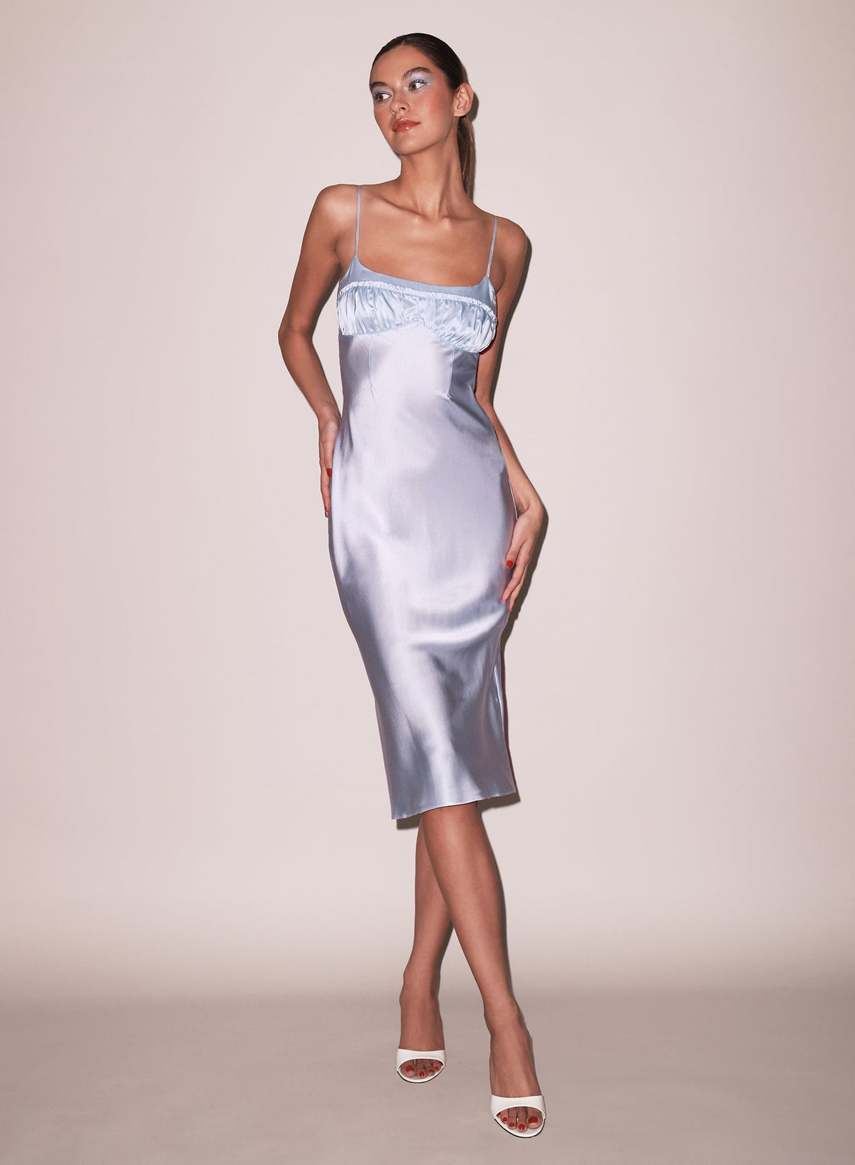 Ruched Silk Dress with Ruffled Edges