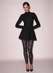 Flared Corset Dress Long Sleeve Mock Neck Mini