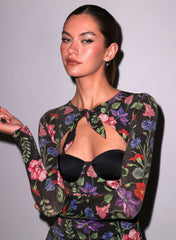 Balconette Dress with Metallic Sheen and Front Cutout