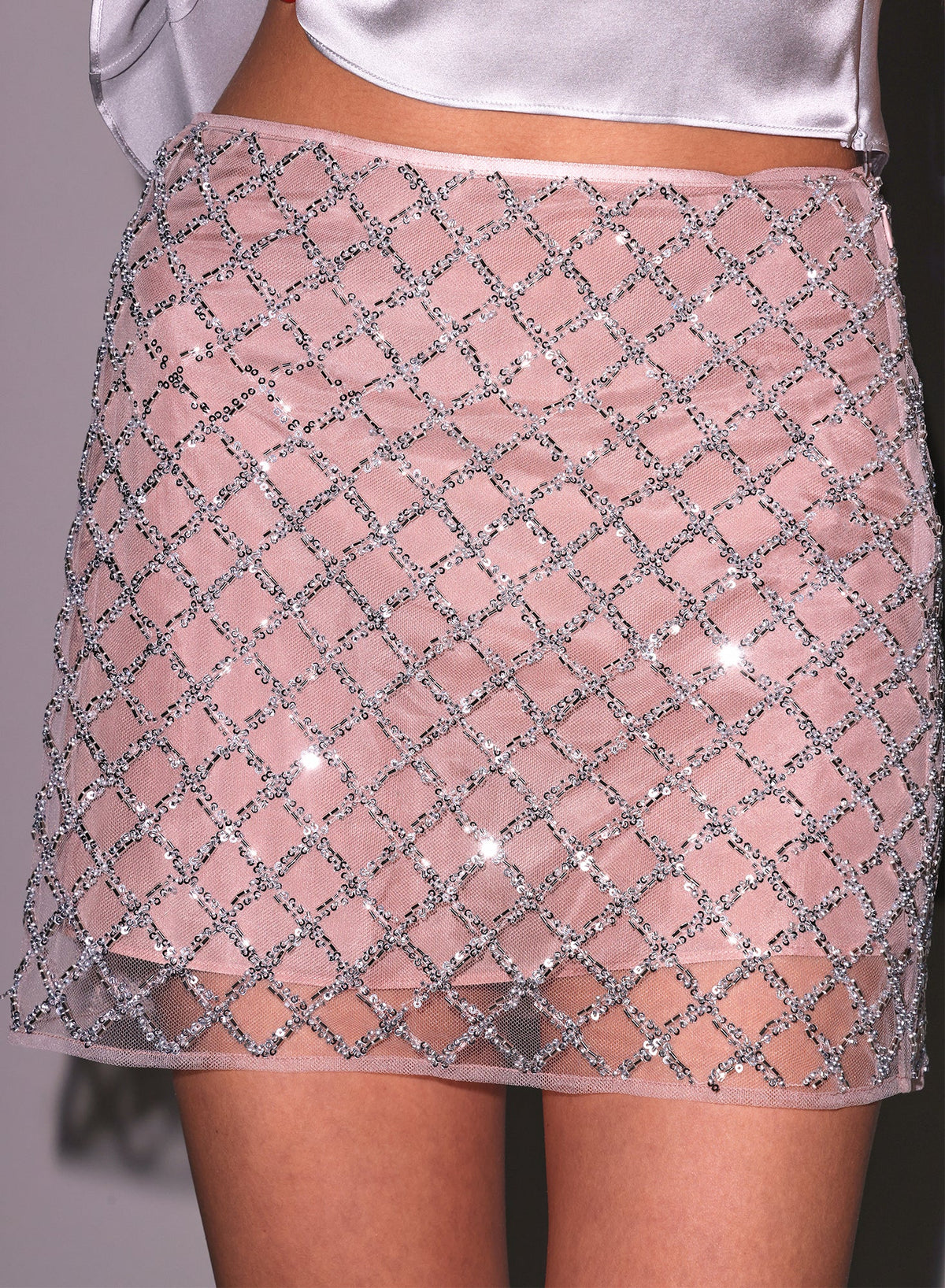 Sparkling Sequin Mini Skirt Diamond Grid Tulle