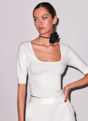 Sequin Knit Scoop Neck Top Sparkling Evening Glamour