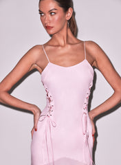 Silk Gown with Lace Up Details