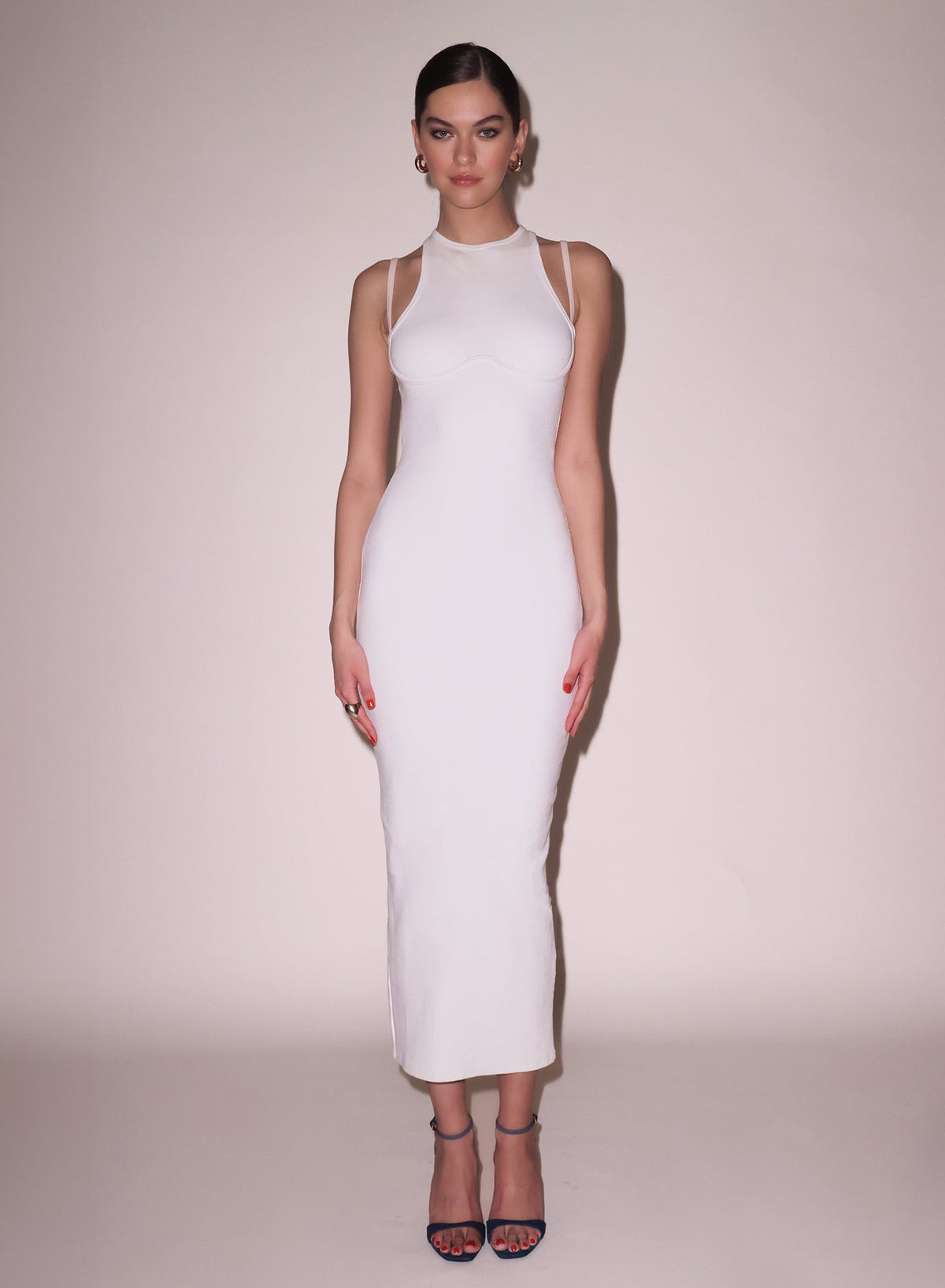 Strappy Rib Ribbed Maxi Dress Elegant Column Silhouette