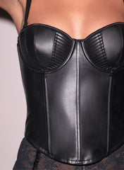 Vegan Leather Bustier Top Lined Underwire Cups